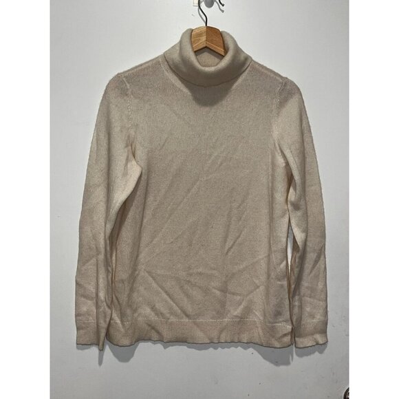 Belle France Cream Cashmere Turtleneck Pullover Women's Sweater Size M - Picture 2 of 9